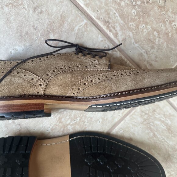 JOSEPH ABBOUD MEN\'S WING TIP SUEDE LEATHER FREDERICK DRESS SHOES:NIB TAN  9M